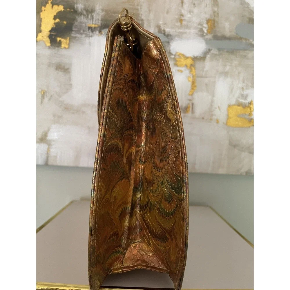 VTG J Renee Gold Metallic Marbled Peacock Print Snakeskin Shoulder Bag/Purse.